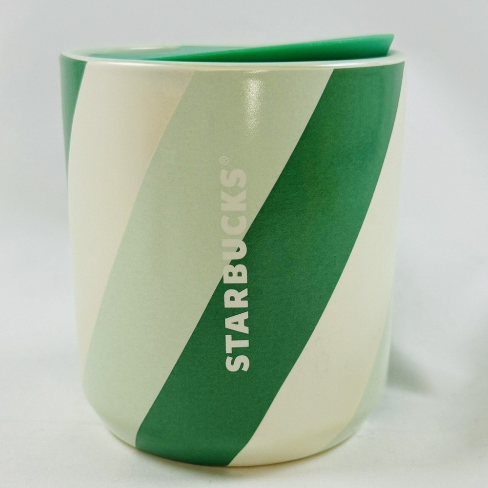 Starbucks 2022 Green Striped Ceramic Travel Tumbler Mug 8oz Non-Microwaveable